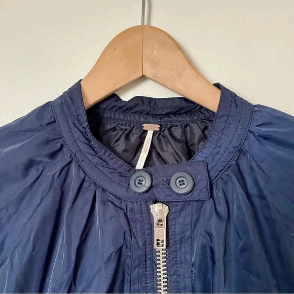 Free People Midnight Satin Bomber Jacket Navy Blue Medium - Picture 7 of 12